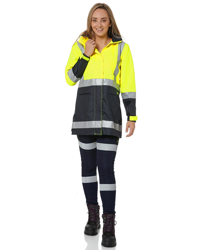 Womens H Taped Hi Vis Rain Coat - Yellow/Navy - Image 2