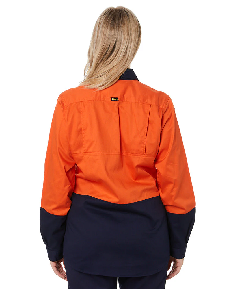 Womens Hi Vis Cool Lightweight LS Drill Shirt - Orange/Navy - Image 10
