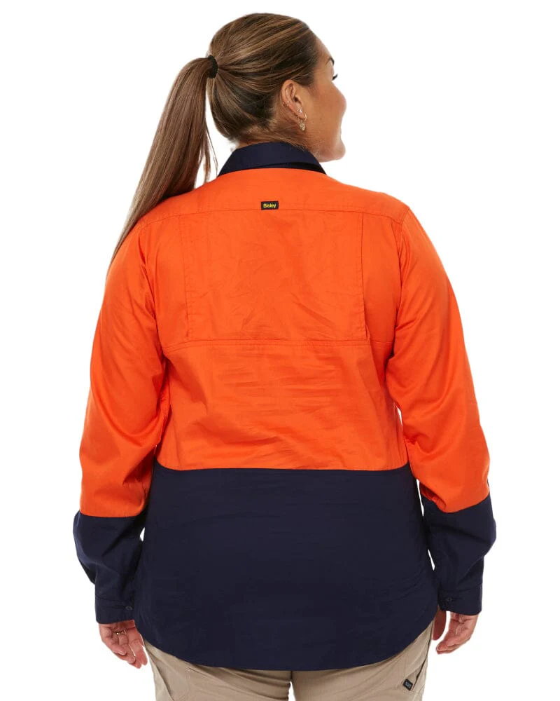 Womens Hi Vis Cool Lightweight LS Drill Shirt - Orange/Navy - Image 4
