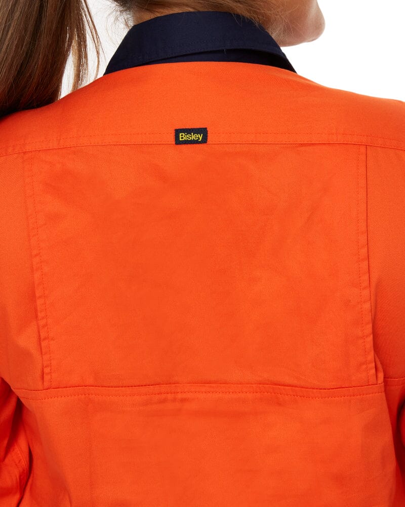 Womens Hi Vis Cool Lightweight LS Drill Shirt - Orange/Navy - Image 6