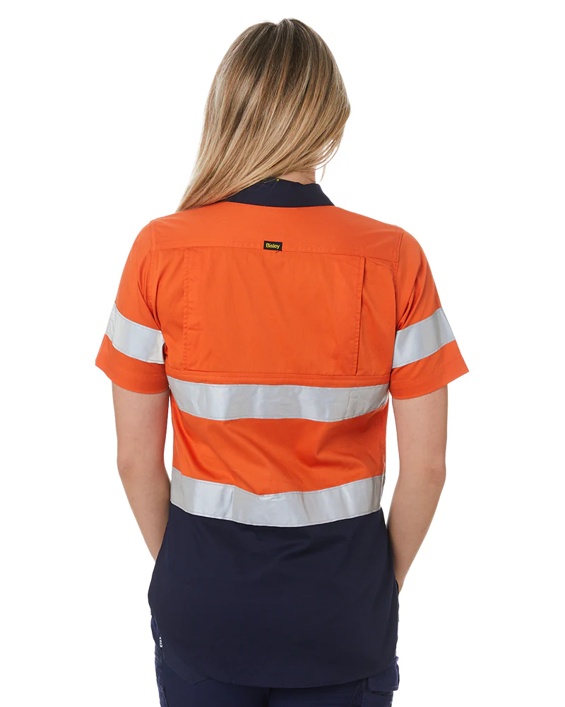 Womens Hi Vis Cool Lightweight SS Shirt with Tape - Orange/Navy - Image 4