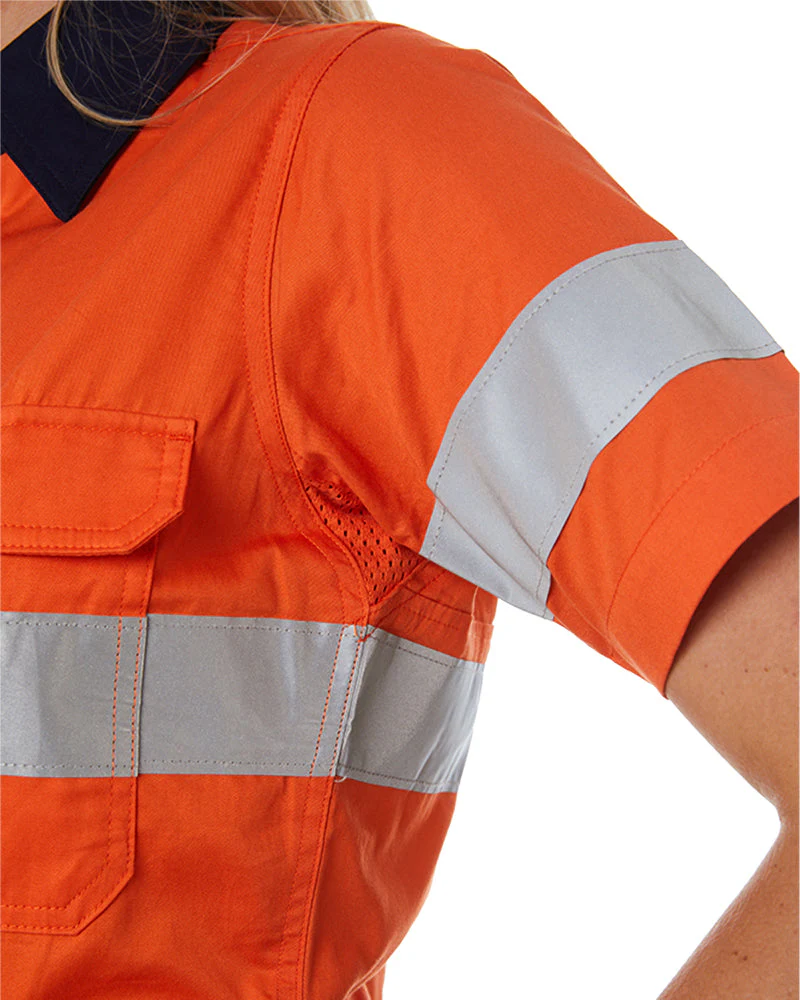 Womens Hi Vis Cool Lightweight SS Shirt with Tape - Orange/Navy - Image 5