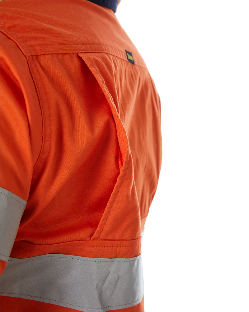 Womens Hi Vis Cool Lightweight SS Shirt with Tape - Orange/Navy - Image 6