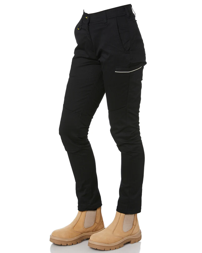 Womens Mid Rise Stretch Cotton Pants - Black - Image 3
