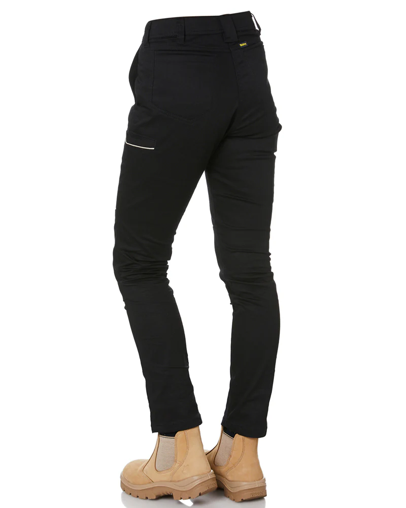 Womens Mid Rise Stretch Cotton Pants - Black - Image 4