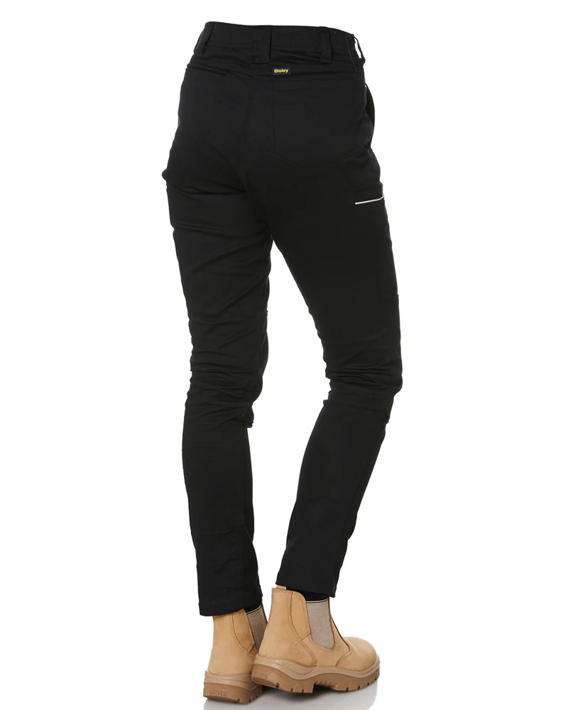 Womens Mid Rise Stretch Cotton Pants - Black - Image 5