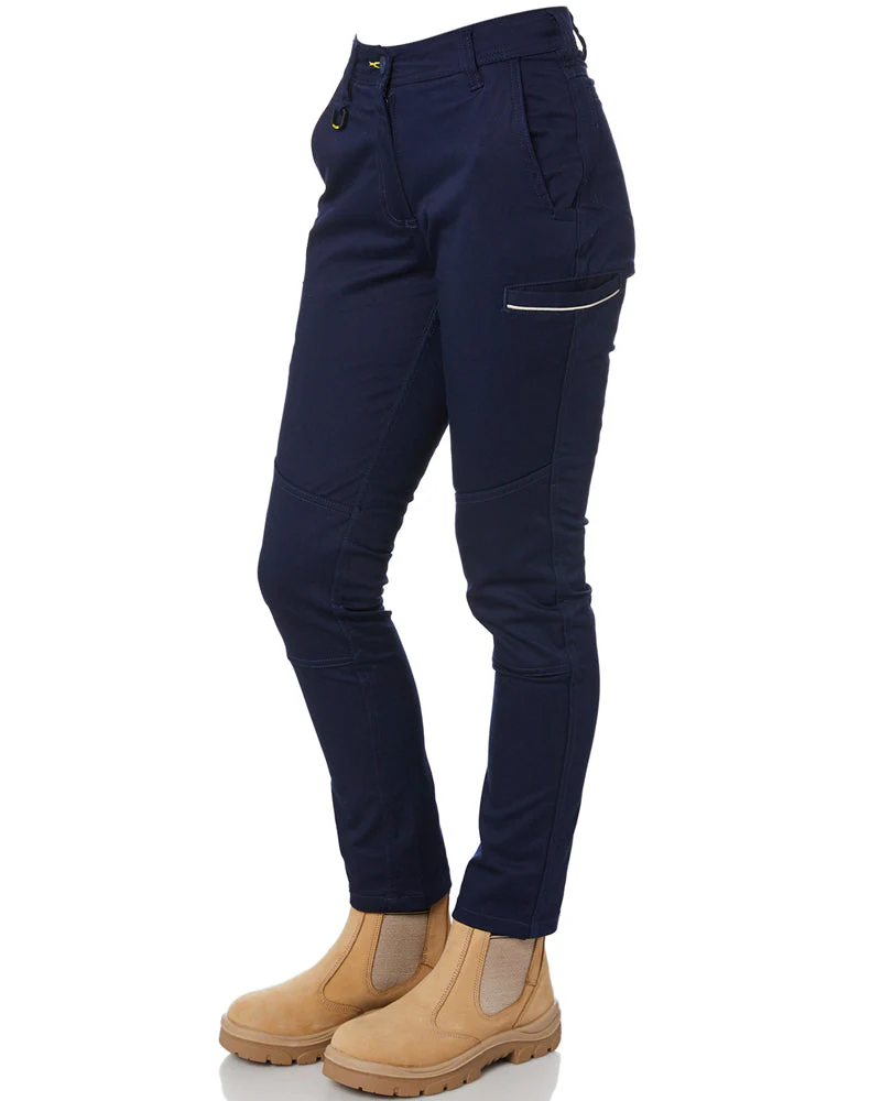 Womens Mid Rise Stretch Cotton Pants - Navy - Image 3