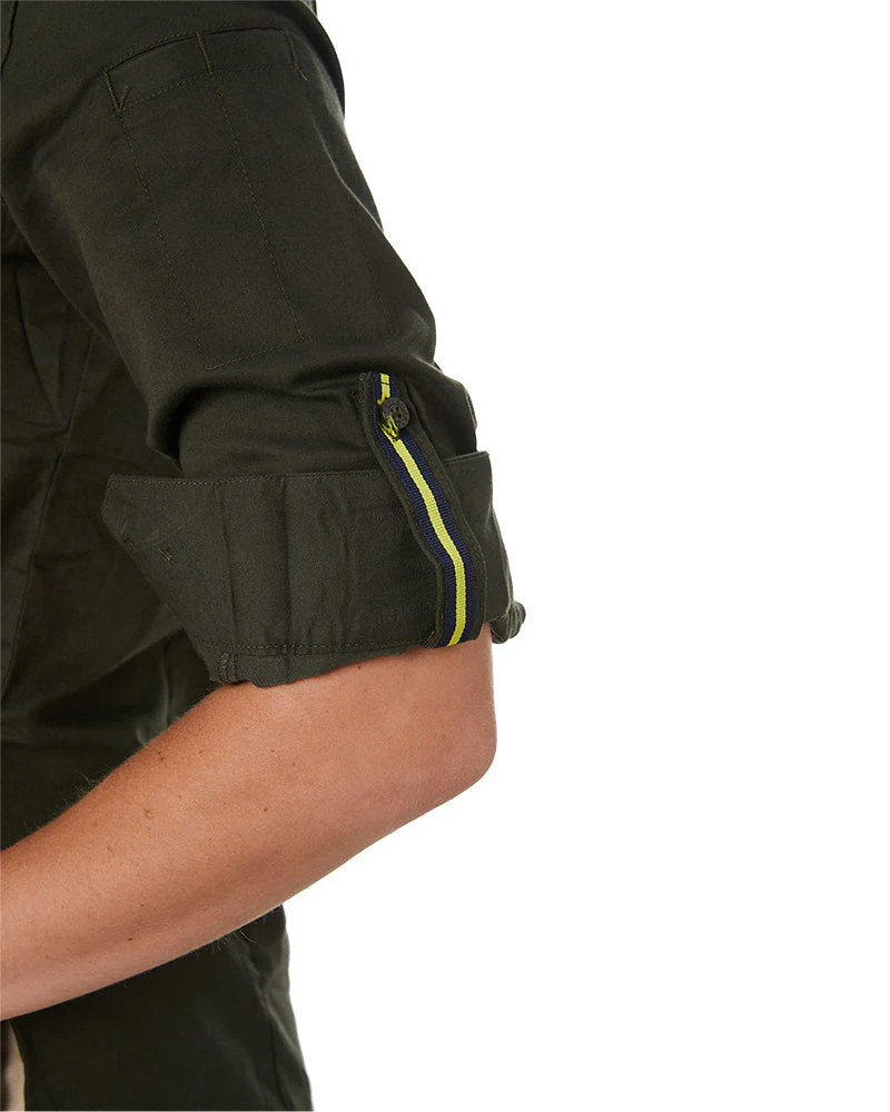 Womens Stretch V-Neck Closed Front Shirt - Olive - Image 5