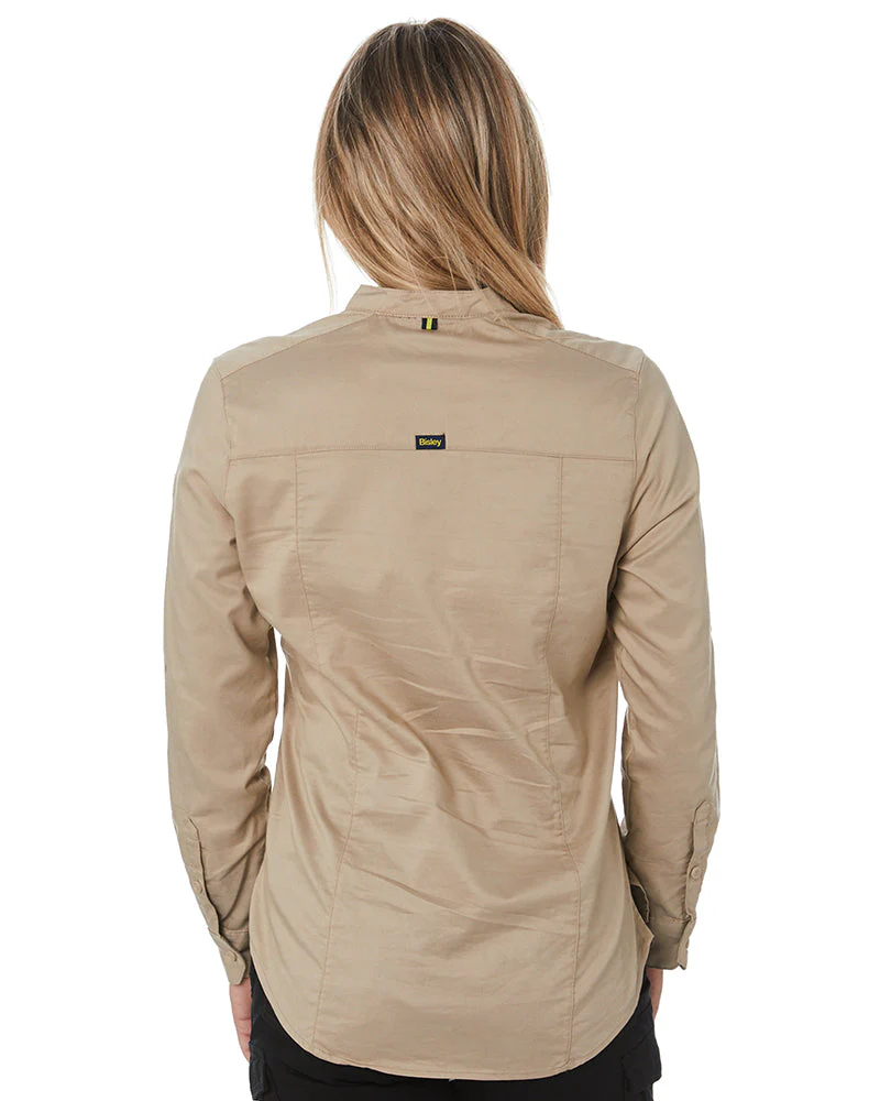 Womens Stretch V-Neck Closed Front Shirt - Stone - Image 3