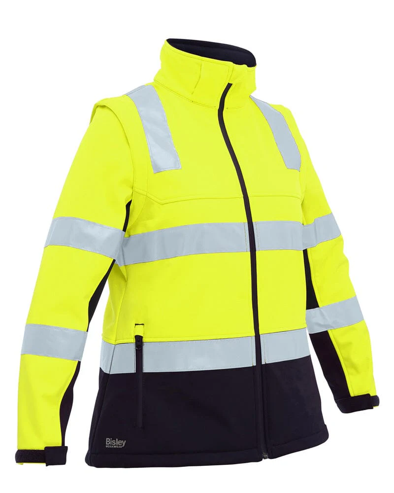 Womens Taped Hi Vis 3 In 1 Soft Shell Jacket - Yellow/Navy - Image 2