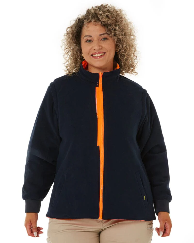 Womens Taped Hi Vis 5 In 1 Rain Jacket - Orange/Navy - Image 10