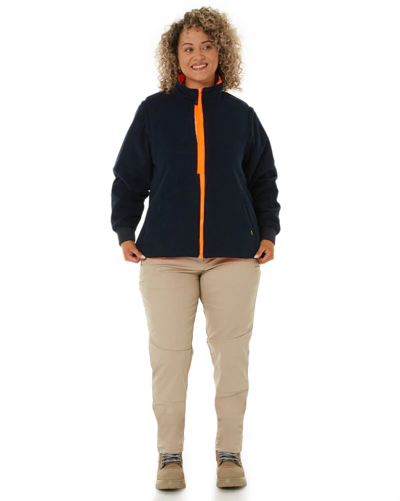 Womens Taped Hi Vis 5 In 1 Rain Jacket - Orange/Navy - Image 12