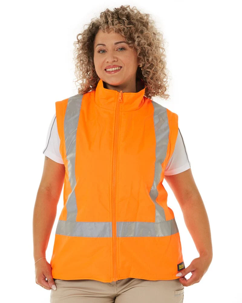 Womens Taped Hi Vis 5 In 1 Rain Jacket - Orange/Navy - Image 17