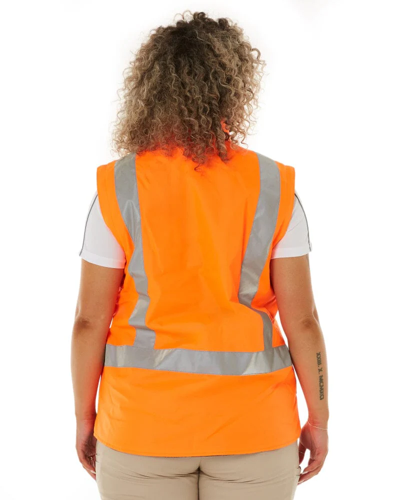 Womens Taped Hi Vis 5 In 1 Rain Jacket - Orange/Navy - Image 19