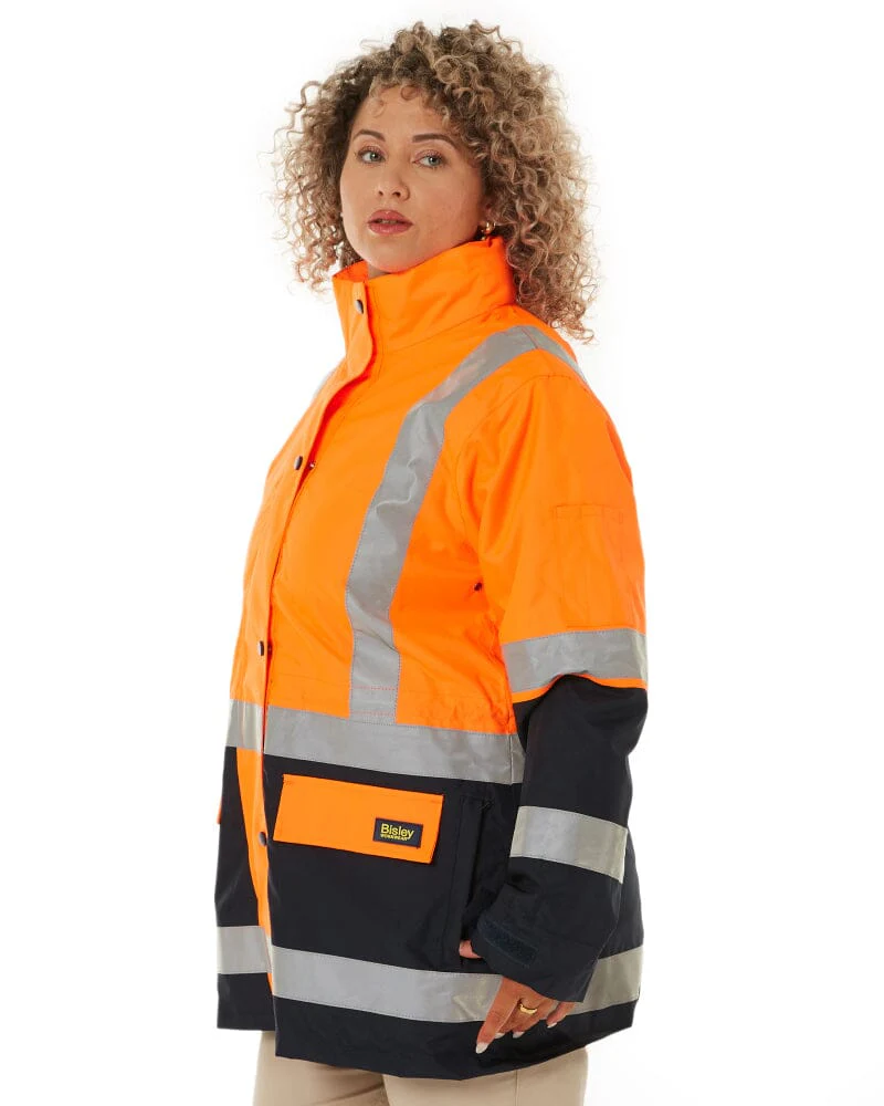 Womens Taped Hi Vis 5 In 1 Rain Jacket - Orange/Navy - Image 2
