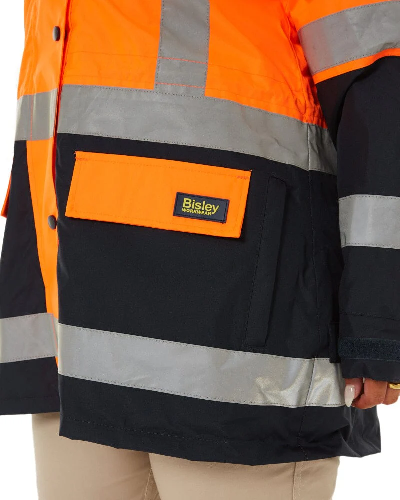 Womens Taped Hi Vis 5 In 1 Rain Jacket - Orange/Navy - Image 23