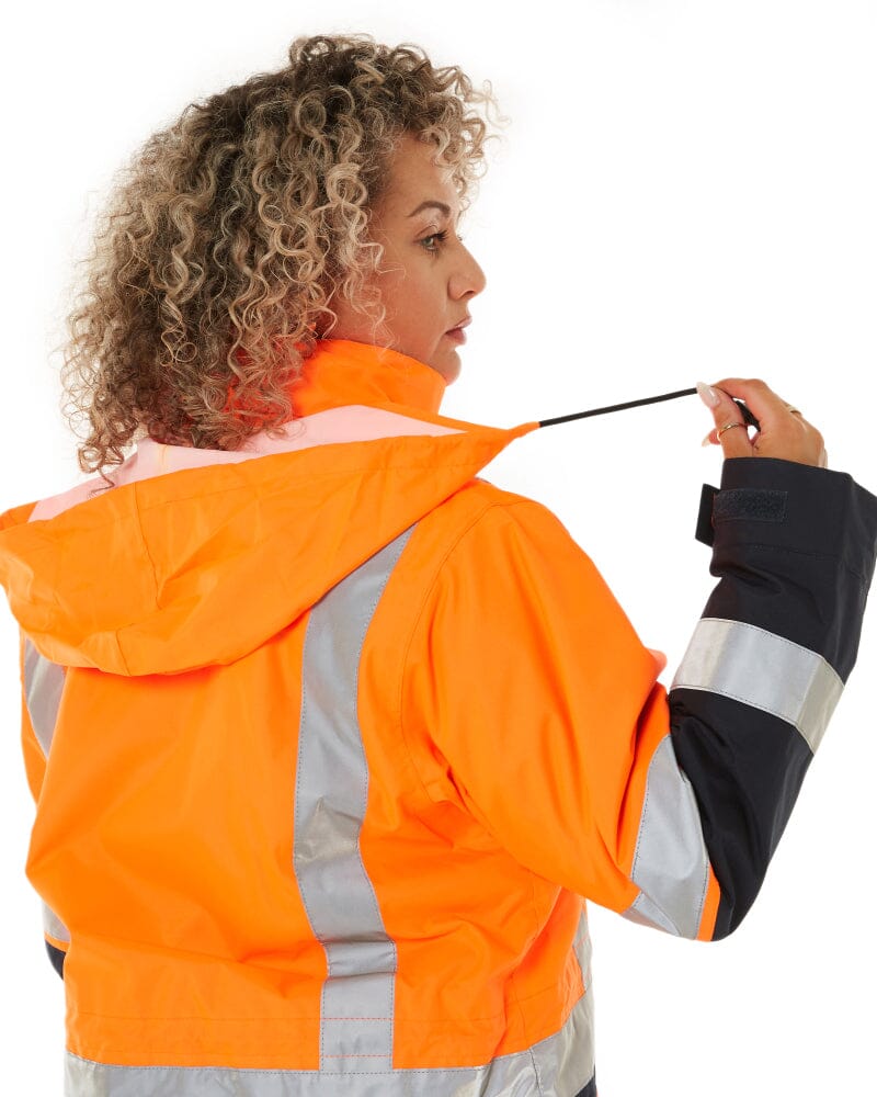 Womens Taped Hi Vis 5 In 1 Rain Jacket - Orange/Navy - Image 25