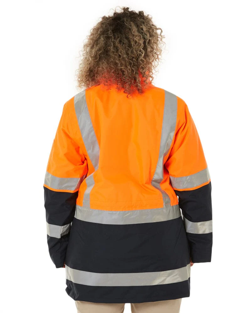 Womens Taped Hi Vis 5 In 1 Rain Jacket - Orange/Navy - Image 3