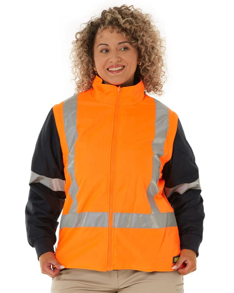Womens Taped Hi Vis 5 In 1 Rain Jacket - Orange/Navy - Image 6