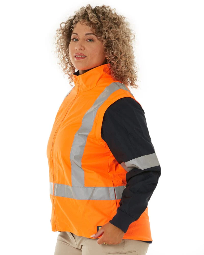 Womens Taped Hi Vis 5 In 1 Rain Jacket - Orange/Navy - Image 7