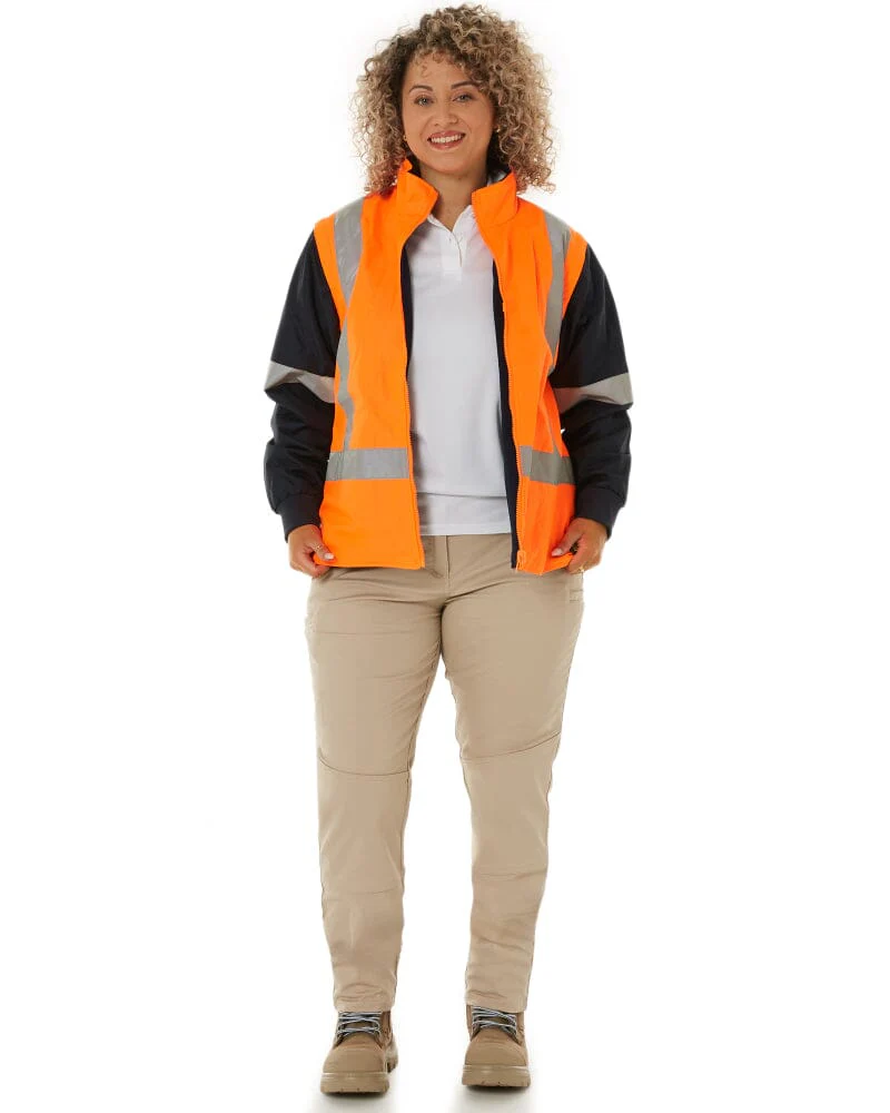 Womens Taped Hi Vis 5 In 1 Rain Jacket - Orange/Navy - Image 9