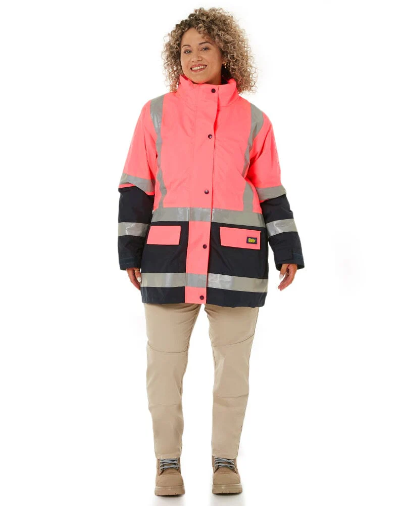 Womens Taped Hi Vis 5 In 1 Rain Jacket - Pink/Navy - Image 10