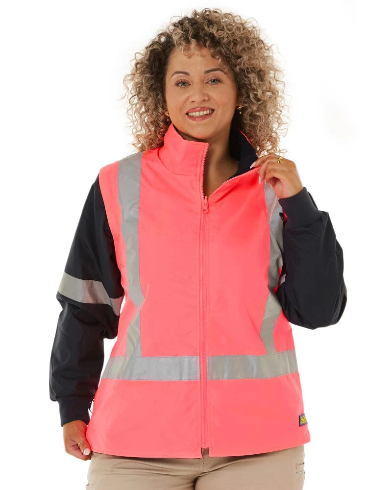 Womens Taped Hi Vis 5 In 1 Rain Jacket - Pink/Navy - Image 11