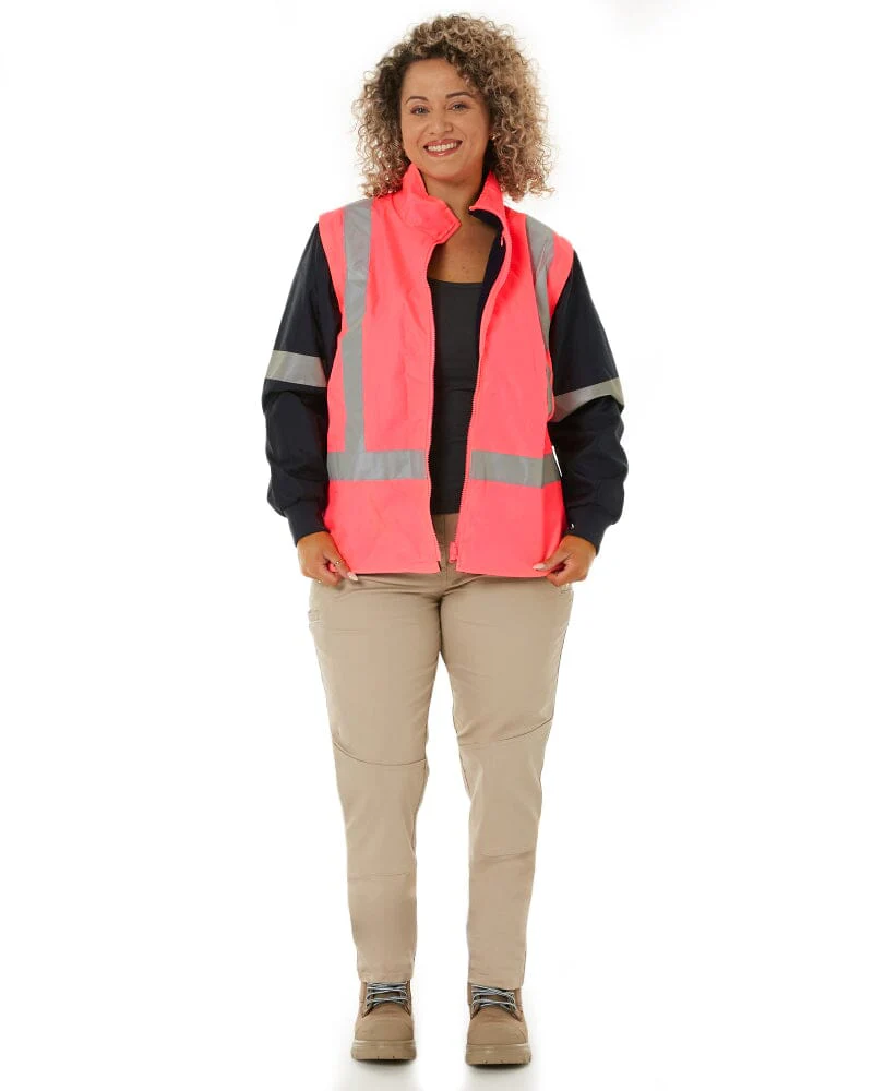 Womens Taped Hi Vis 5 In 1 Rain Jacket - Pink/Navy - Image 14