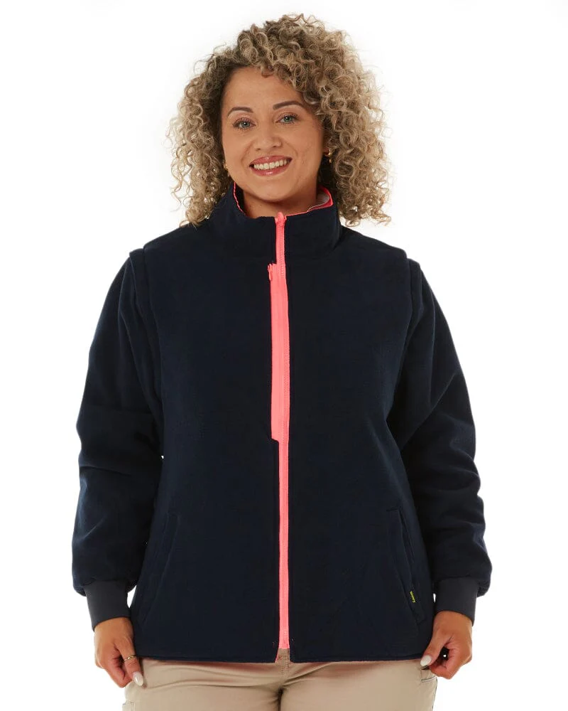Womens Taped Hi Vis 5 In 1 Rain Jacket - Pink/Navy - Image 16