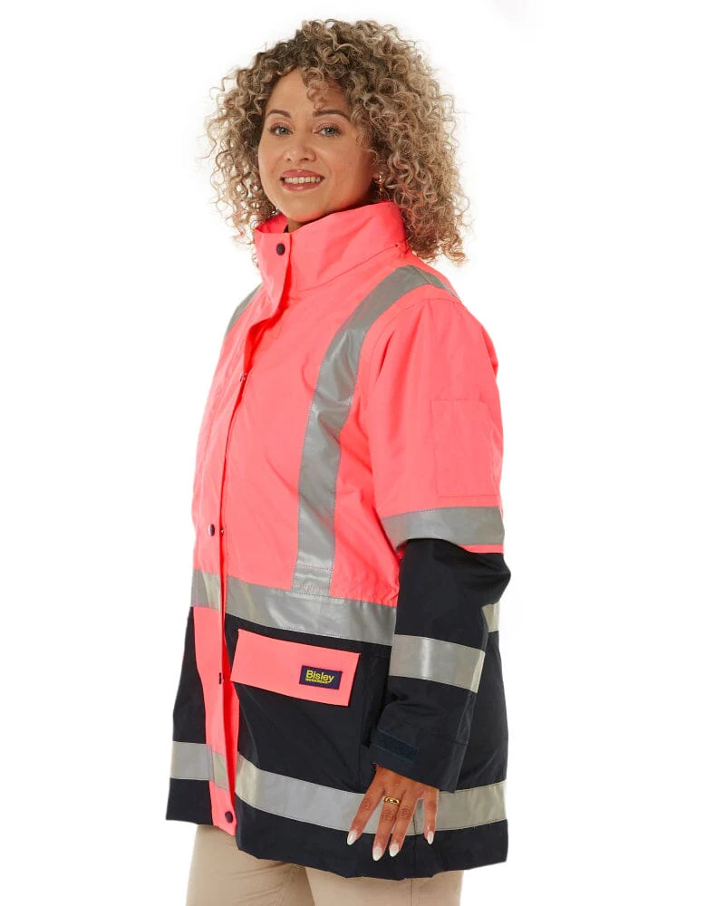 Womens Taped Hi Vis 5 In 1 Rain Jacket - Pink/Navy - Image 2