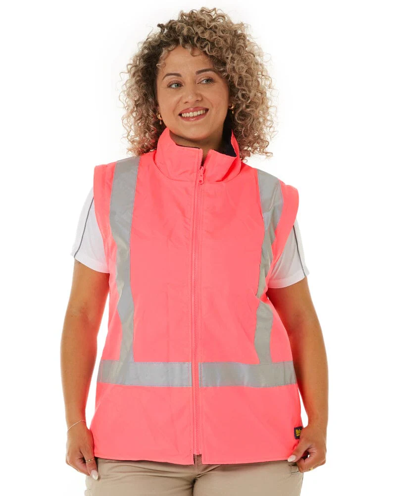 Womens Taped Hi Vis 5 In 1 Rain Jacket - Pink/Navy - Image 21