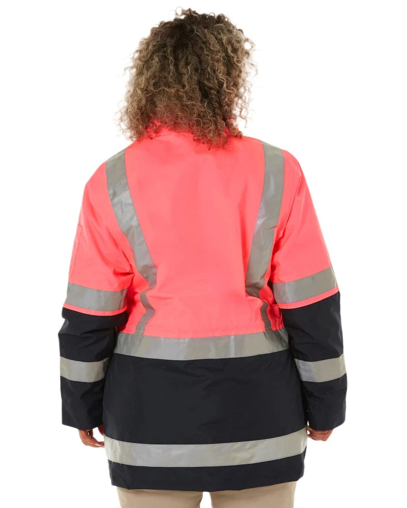 Womens Taped Hi Vis 5 In 1 Rain Jacket - Pink/Navy - Image 3