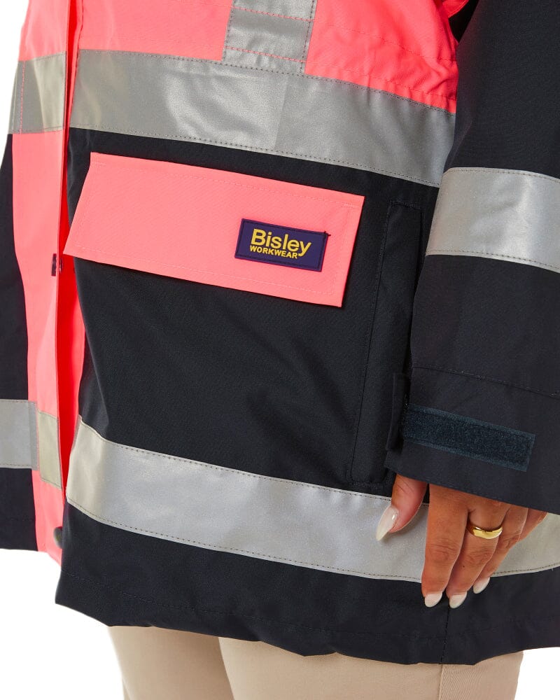 Womens Taped Hi Vis 5 In 1 Rain Jacket - Pink/Navy - Image 5