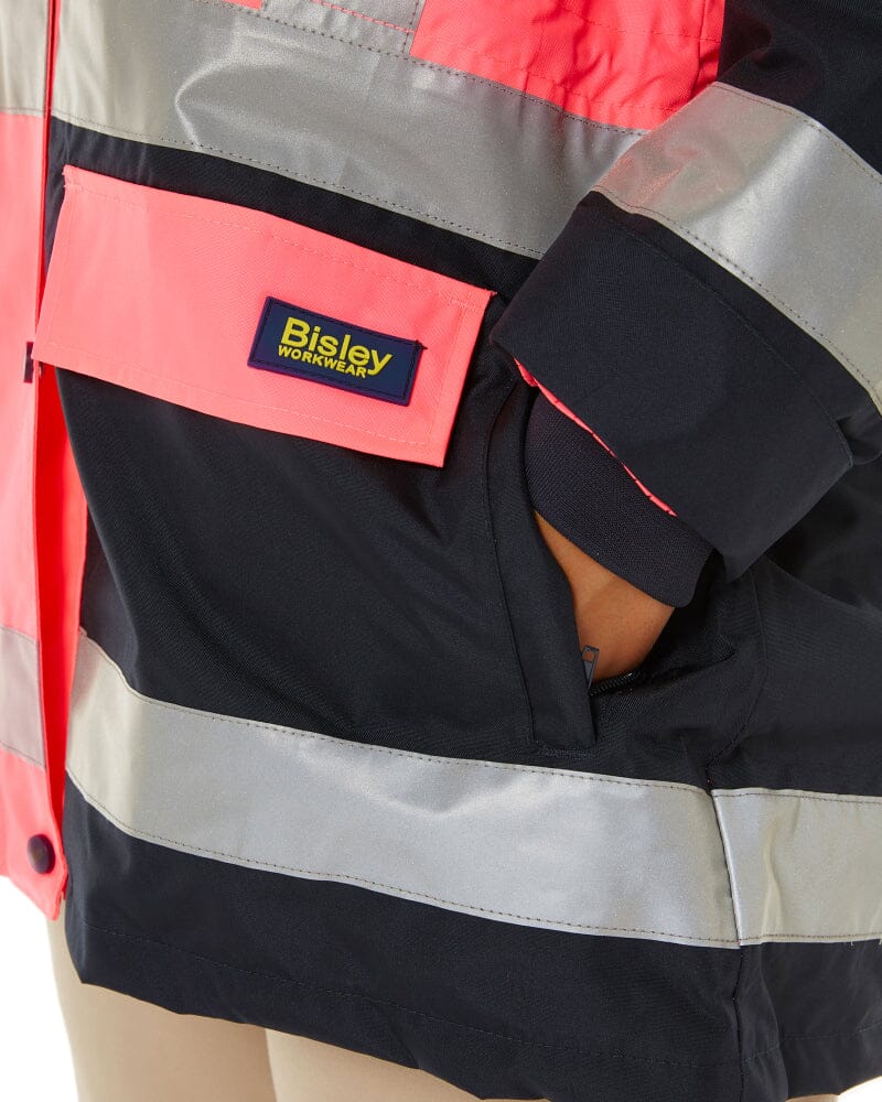 Womens Taped Hi Vis 5 In 1 Rain Jacket - Pink/Navy - Image 6