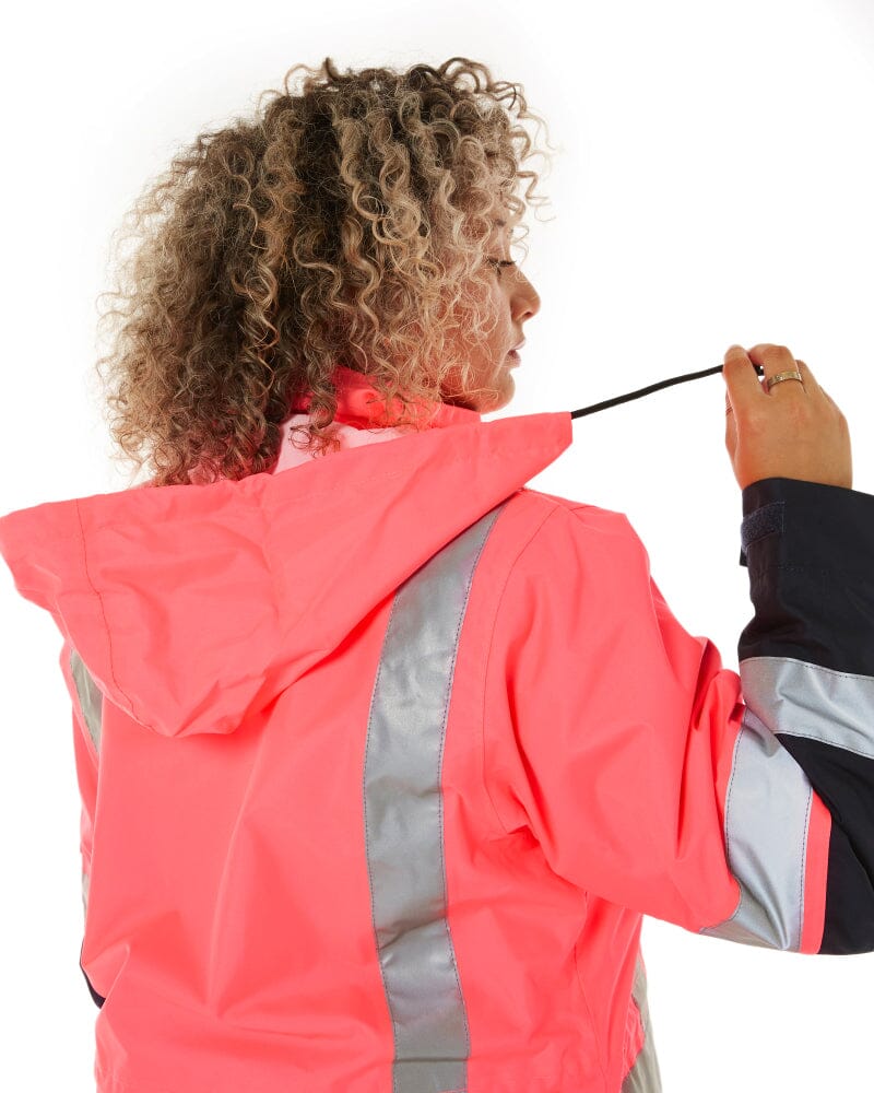 Womens Taped Hi Vis 5 In 1 Rain Jacket - Pink/Navy - Image 7