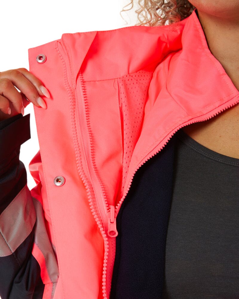 Womens Taped Hi Vis 5 In 1 Rain Jacket - Pink/Navy - Image 9