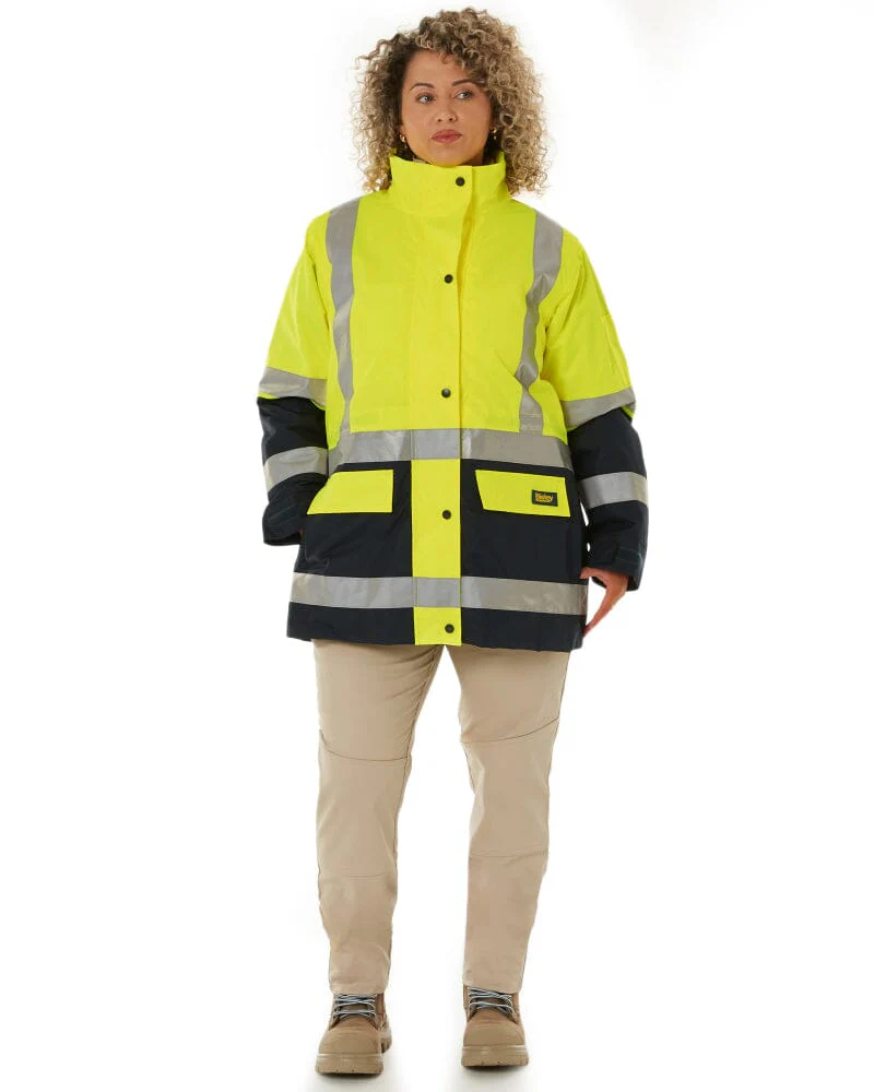 Womens Taped Hi Vis 5 In 1 Rain Jacket - Yellow/Navy - Image 2