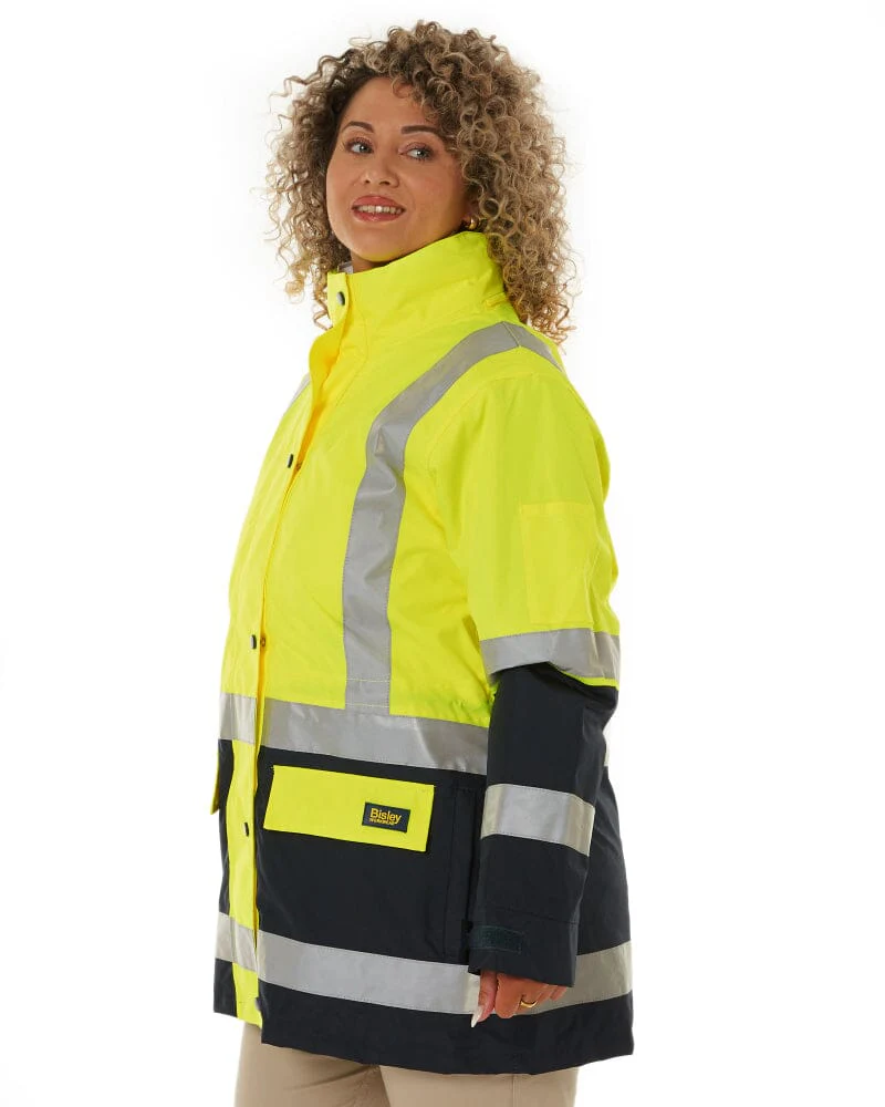 Womens Taped Hi Vis 5 In 1 Rain Jacket - Yellow/Navy - Image 3