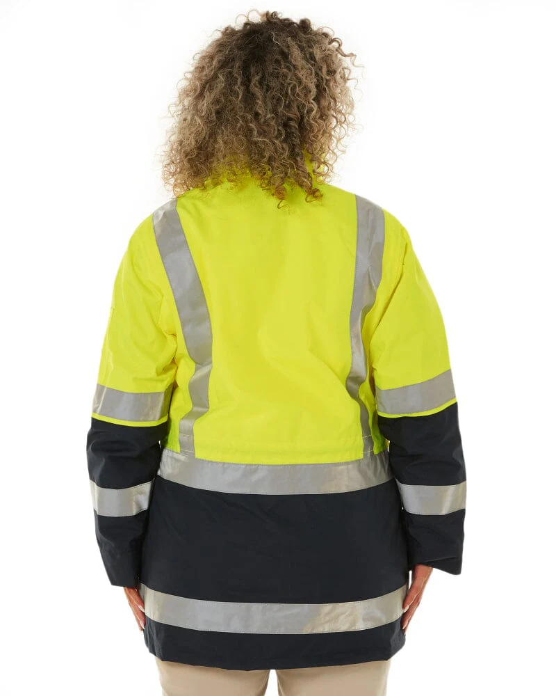 Womens Taped Hi Vis 5 In 1 Rain Jacket - Yellow/Navy - Image 4
