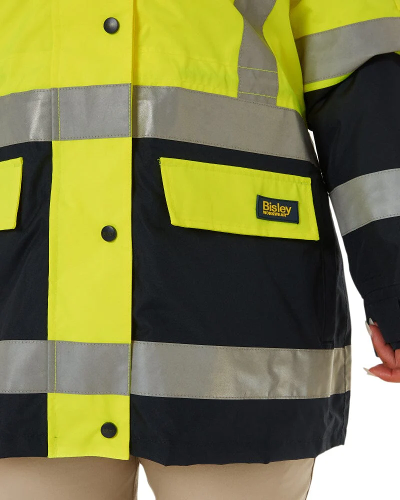 Womens Taped Hi Vis 5 In 1 Rain Jacket - Yellow/Navy - Image 5