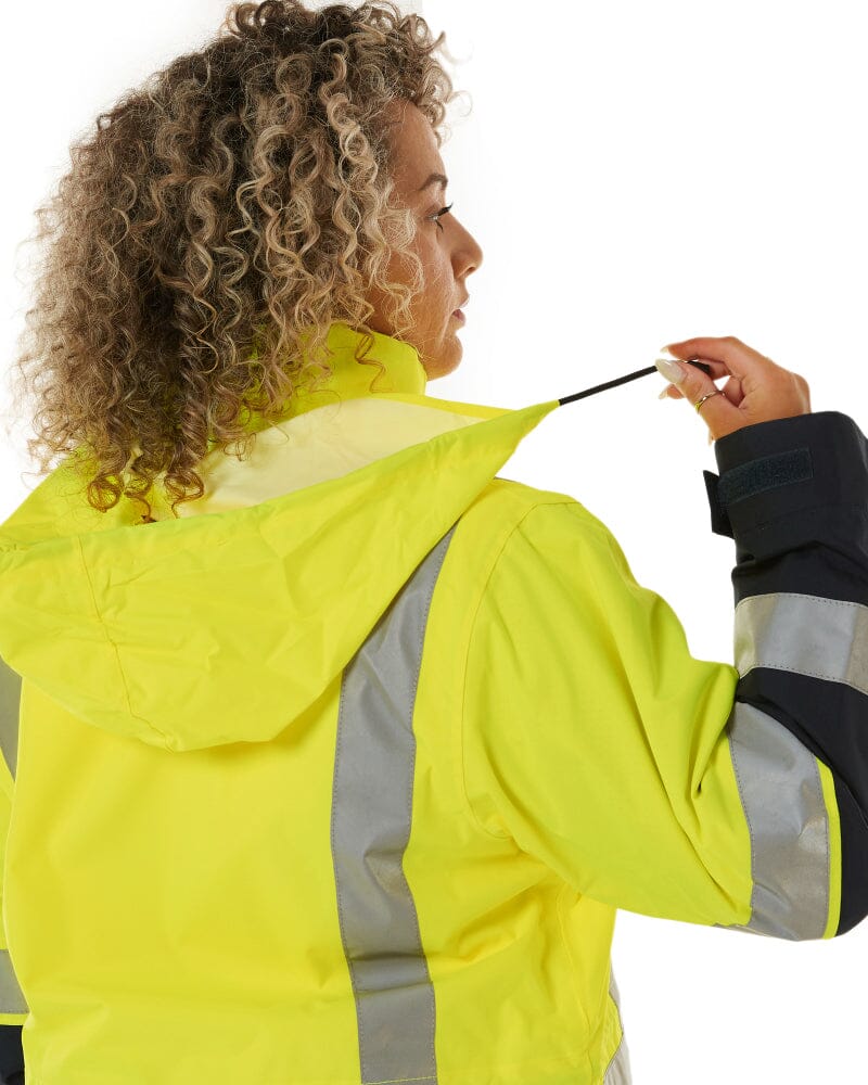 Womens Taped Hi Vis 5 In 1 Rain Jacket - Yellow/Navy - Image 6