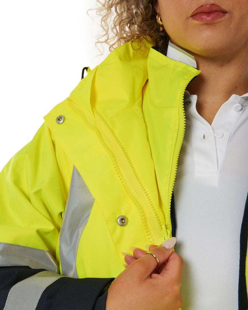 Womens Taped Hi Vis 5 In 1 Rain Jacket - Yellow/Navy - Image 9