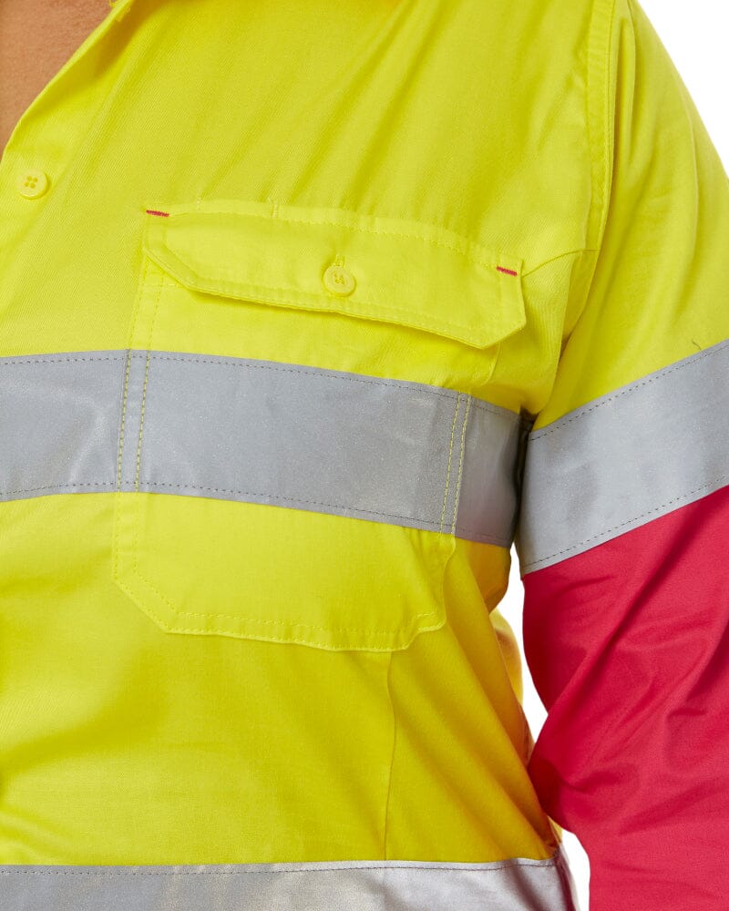 Womens Taped Hi Vis Cool Lightweight LS Drill Shirt - Yellow/Pink - Image 6