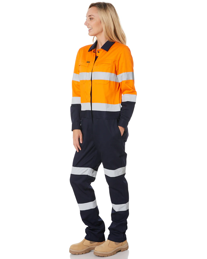 Womens Taped Hi Vis Cotton Drill Coverall * - Orange/Navy - Image 2