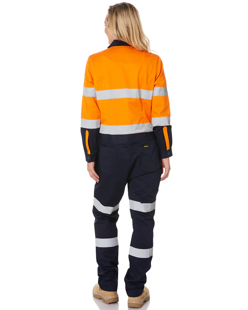 Womens Taped Hi Vis Cotton Drill Coverall * - Orange/Navy - Image 3