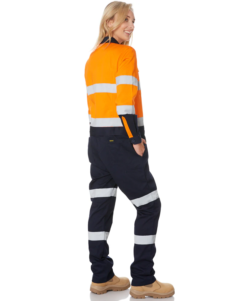 Womens Taped Hi Vis Cotton Drill Coverall * - Orange/Navy - Image 4