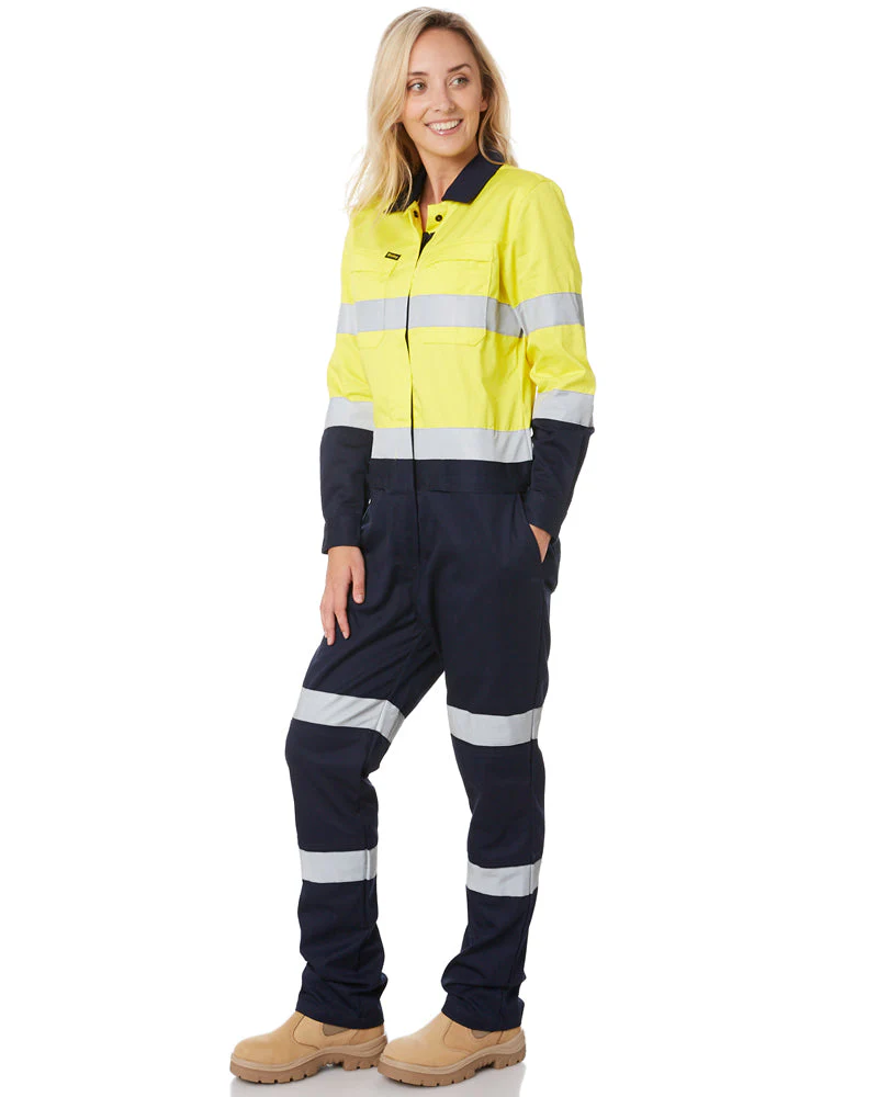 Womens Taped Hi Vis Cotton Drill Coverall * - Yellow/Navy - Image 2
