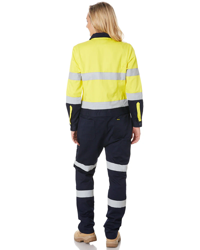 Womens Taped Hi Vis Cotton Drill Coverall * - Yellow/Navy - Image 3