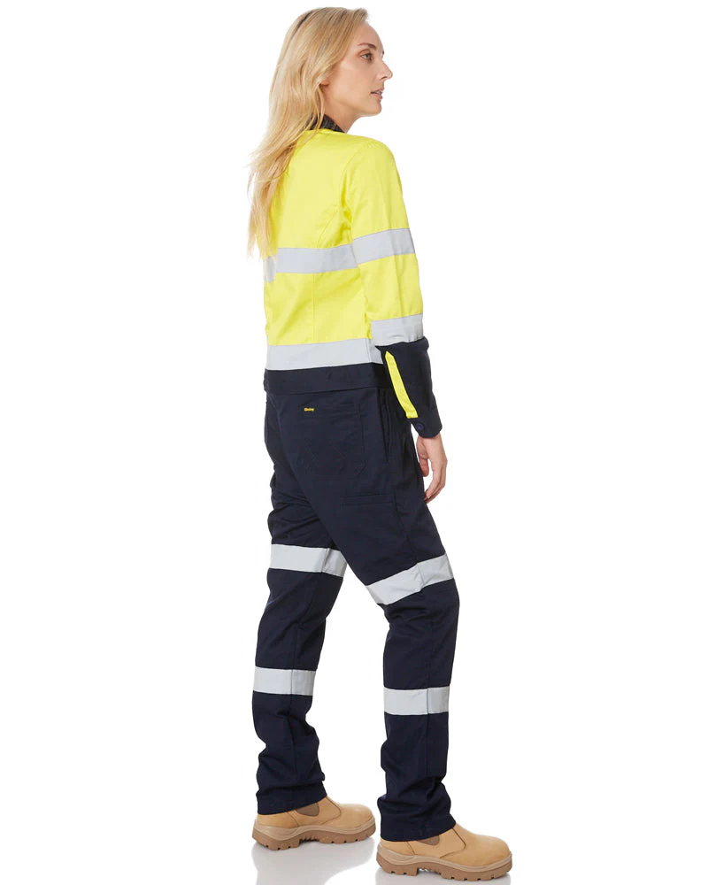 Womens Taped Hi Vis Cotton Drill Coverall * - Yellow/Navy - Image 4