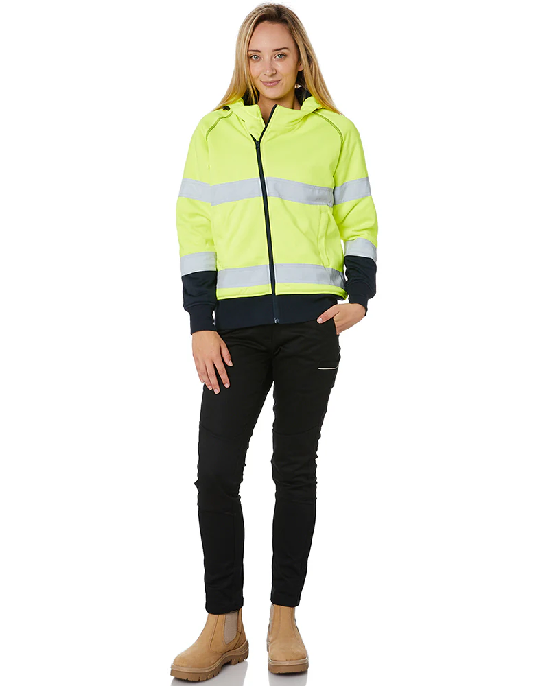 Womens Taped Hi Vis Fleece Hoodie - Yellow - Image 2